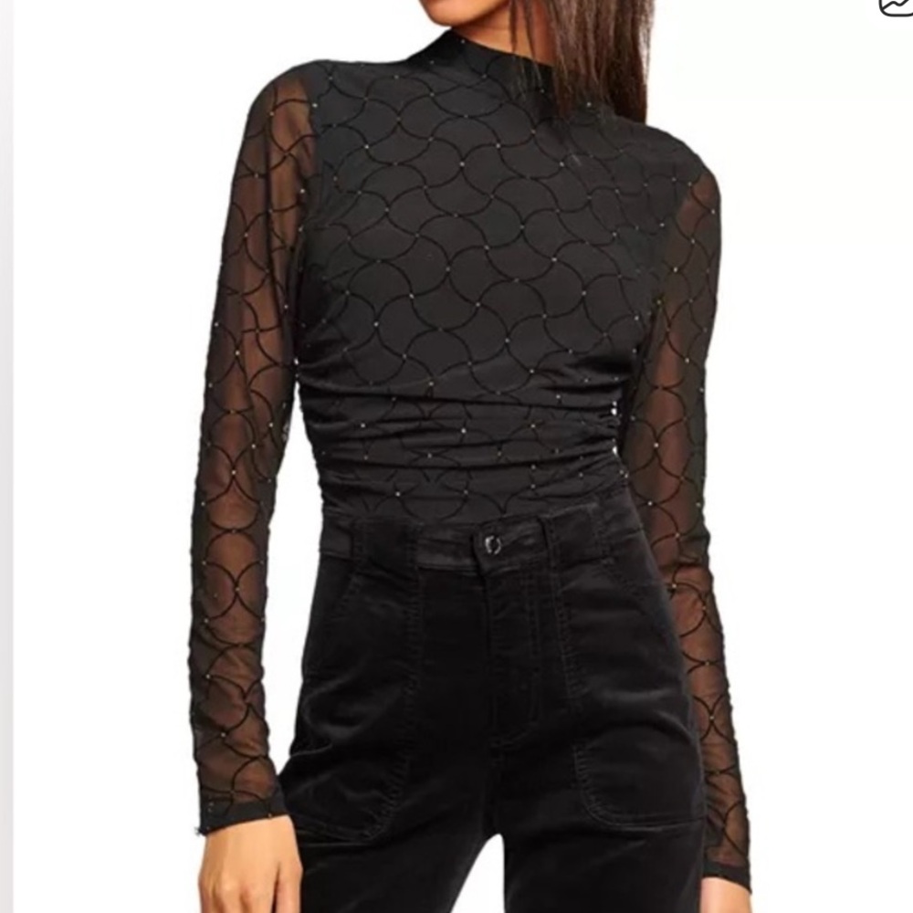 Ramy Brook Elegant Black Sheer Sleeve Blouse